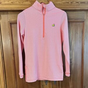 Magnolia lane tech 1/3 zip jacket Masters logo women’s sz S orange white stripes